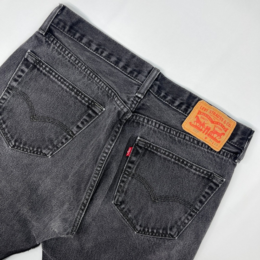 Levi's 505 Jeans Mens 34x29 Faded Black Straight Leg Vintage 90s Distressed
